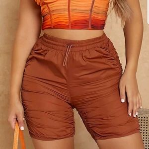 Ruched Drawstring Elastic Waist Shorts
